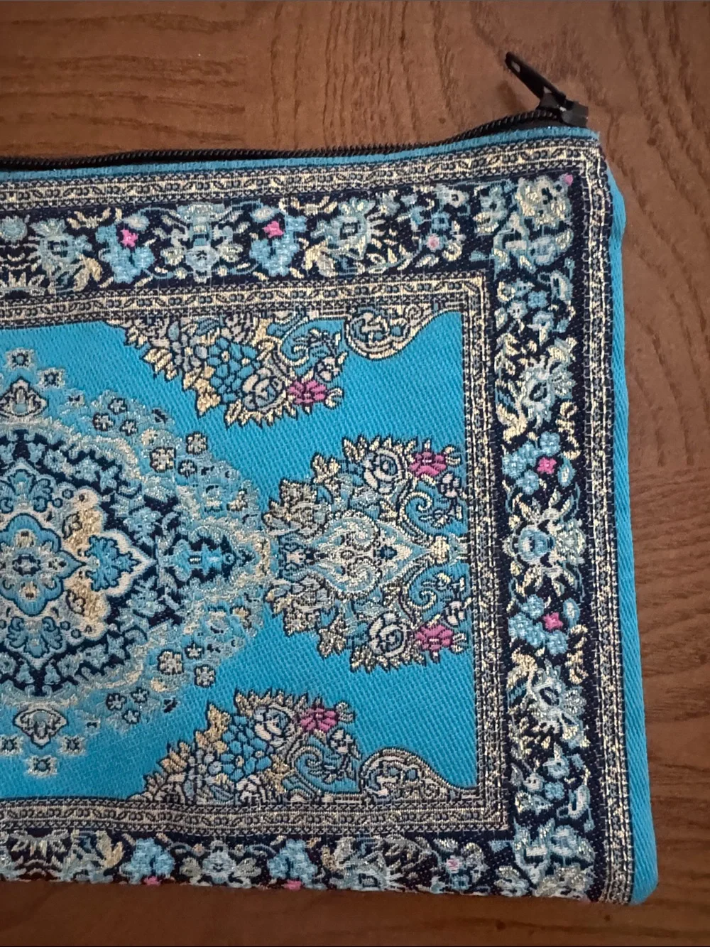 Turquoise Bohemian Embroidered Zip Clutch